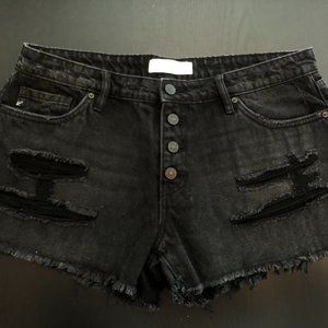 Kimmy Black Button Fly Boyfriend Shorts By KanCan